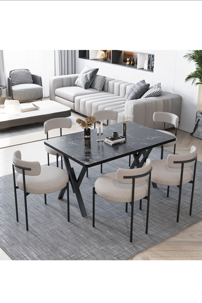 AVVİO Margo  Teddy Sandalye 80x140 Yemek Masası Mutfak Masası 6 Kişilik Masa ...