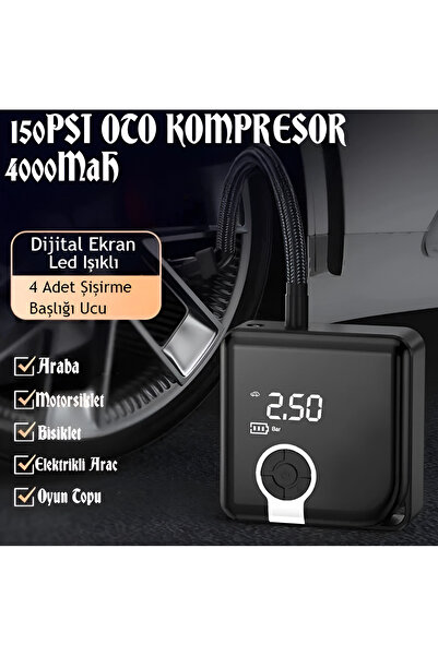 nextbuy Mini Şarjlı Araba Hava Kompresörü Oto 150PSI Dijital Led Panel Taşına...