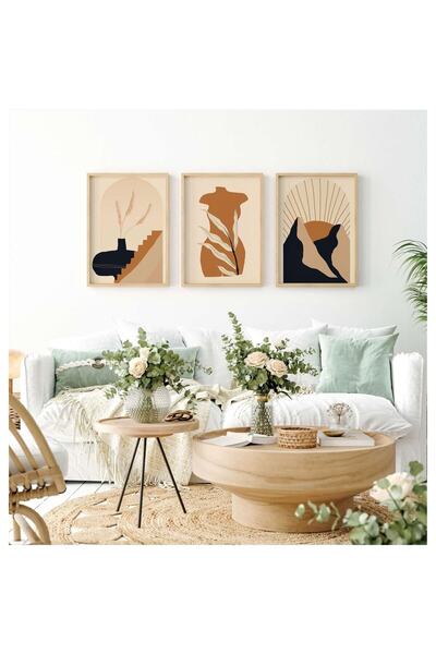 FOGO WOOD Ahşap 3'lü Çerçeveli Modern Bohem Tablo
