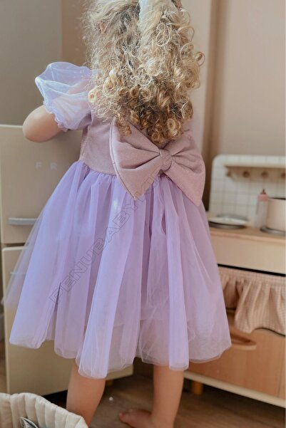 penu baby kids Mor Kısa Balon Tül Kol Altı Tütülü Kız Bebek Elbise - Cinderella