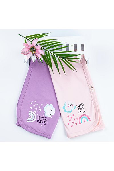 Miniminiksdesing Cloud Printed Smiling Knitted Baby Blanket