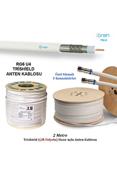 Ören Rg6U4 Trishield 2 Metre Hazır Anten Kablosu
