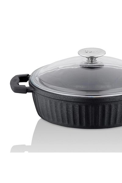 Taç Valeriya Cast Glass Cover Oblated Pot 28 cm Μαύρο - TAC-3835