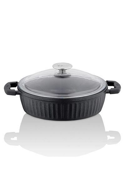 Taç Valeriya Cast Glass Cover Oblated Pot 28 cm Μαύρο - TAC-3835