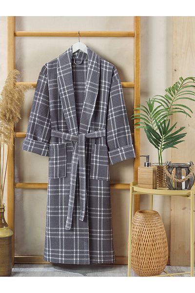 PHILIPPUS Summer Pique Plaid Men's Shalyaka Bathrobe Gray