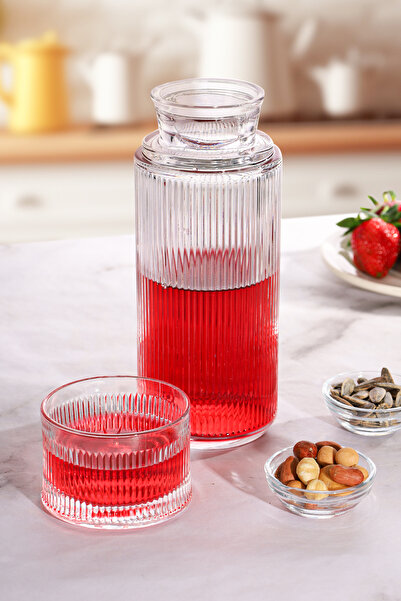 Multiamo Kafes Model Cam Başucu Sürahisi + Cam Bardaklı