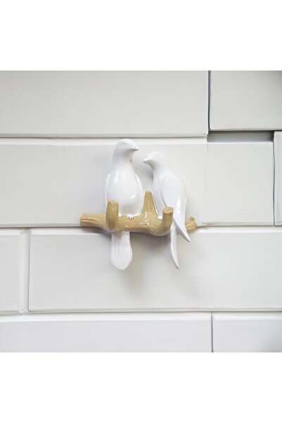 CajuArt Dekoratif Dal Üstünde İkili Modern Zarif Kuşlar Duvar Dekoru Askılık