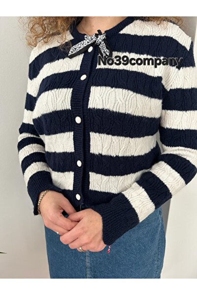 no 39 company Фулярний смугастий темно-синій-кремовий кардиган