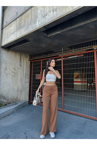 Mekafashion Çisil Triko Pantolon 5546 KAHVE