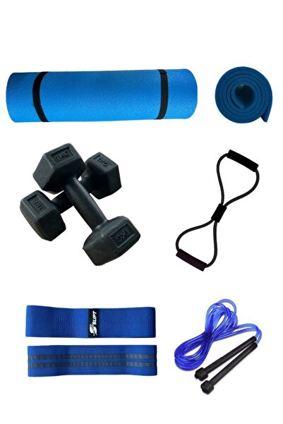 CKSpor Yeni Nesil 5li Pilates Seti 10mm Mat 1kg Dambıl Direnç Lastiği Squat Bant  Spor Seti CKSET1