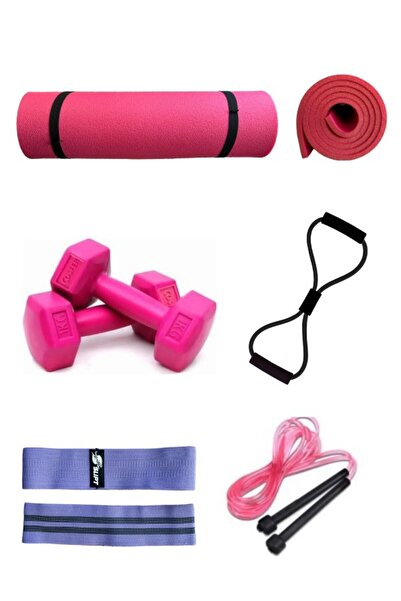 CKSpor Set Pilates de nouă generație, 5 piese, covoraș de 10 mm, gantere de 1...