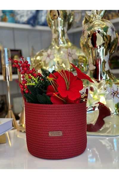 Türkmen Ev Tekstil Bohemian Style Wicker and Jute Basket - Organizer and Decorative