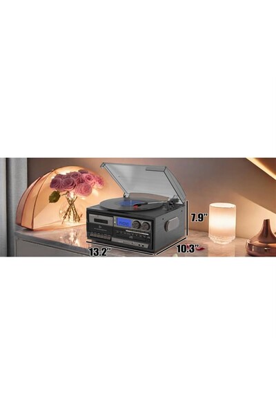 Knstar KN-110 Siyah Bluetooth Kumandalı Cdli Kaset USB Radyo 33-45-78 Plaklar Çalar Pikap