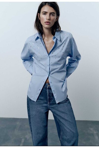 Kısmetin Butiği قميص نسائي باللونين الأزرق والأبيض، قميص تريند، مجموعة جديدة