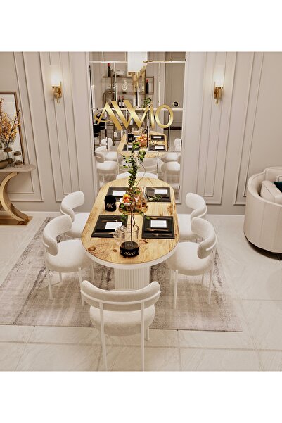 AVVİO Veyron Bohem Ayak Beyaz Sandalye 80x160 Yemek Masası Mutfak Masası 6 Sandalyeli Masa Sandalye Takım