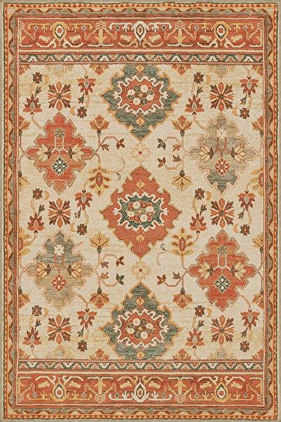Rugs Modern Halı Turuncu Temalı Motifli Etnik Çiçek Desenli Vintage Dekoratif...