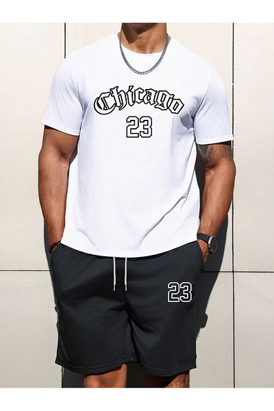 DAXİS Sportwear Company Σετ μπλουζάκι Unisex Λευκό-Μαύρο Chicago με εμπριμέ κάτω σορτς