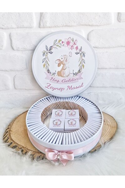 BUGİTO 100 Adet Tavşan-Çiçek Temalı İsme Özel Hoşgeldin Kız Bebe Doğum Günü H...