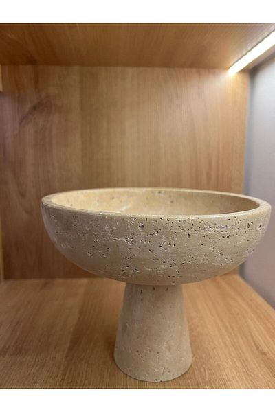 helya marble Διακοσμητικό μπολ με πόδι από φυσική πέτρα Travertine