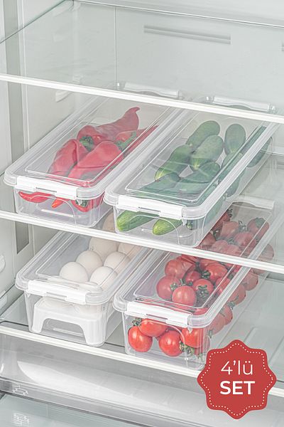 Vienev Set of 4 Long Storage Containers with Lockable Lid 2x(2.5 Liters Empty)2x(3.5 Liters Empty and Egg Cup)
