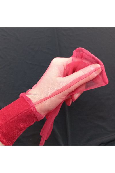 es moda shop Red Diana Vintage Velvet Ankle Tulle Gloves