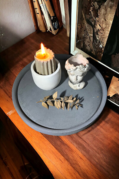 RocArt Home Beton Yuvarlak Sunum Tepsisi