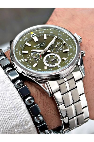 Ferrucci Silver Steel Cord Function Men's Wristwatch with Bracelet Gift