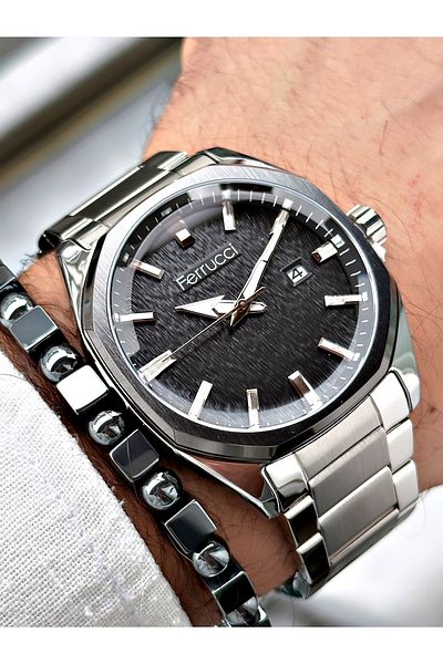 Ferrucci Silver Color Steel Strap Men's Wristwatch Bracelet Gift