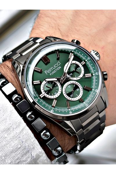 Ferrucci Men's Silver Colored Functional Steel Wrist Watch and Bracelet Gift