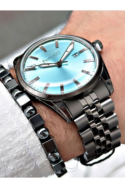 Ferrucci Silver Color Steel Case Men's Wristwatch + Bracelet Gift