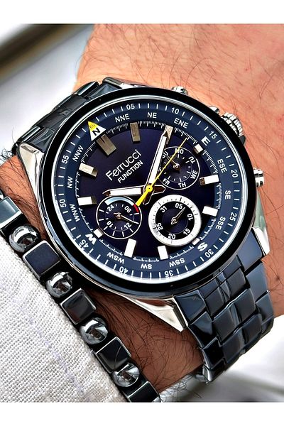 Ferrucci Navy Blue Steel Cord Function Men's Wristwatch with Bracelet Gift
