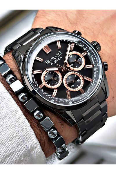 Ferrucci Silver Color Function Steel Case Men's Wristwatch + Bracelet Gift