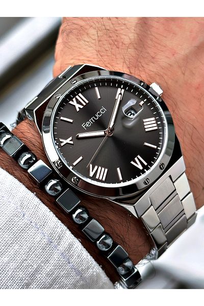 Ferrucci Silver Color Steel Strap Men's Wristwatch Bracelet Gift