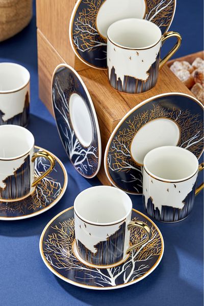 Cooker Special Design 12-Piece Luxury Coffee Cup Set for 6 People - NAVY BLUE