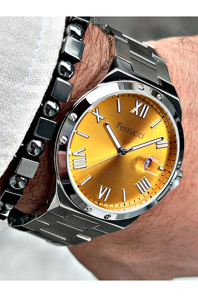 Ferrucci Silver Color Steel Strap Men's Wristwatch Bracelet Gift