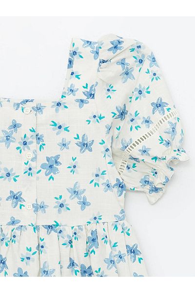 LC Waikiki LCW Kids Square Neck Floral Short Sleeve Women's Dress