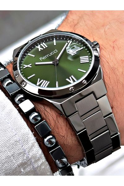 Ferrucci Silver Color Steel Strap Men's Wristwatch Bracelet Gift