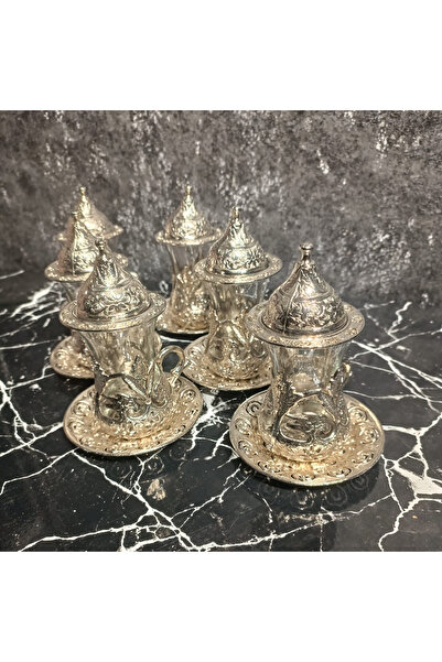 Ottoman Motifli Gümüş Çay Seti 24 Parça