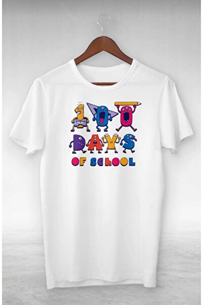 PERISENSE تي شيرت كبير الحجم مطبوع للجنسين للنساء والرجال 100 يوم من المدرسة