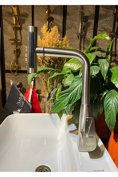 İSAOĞLU YAPI Matte Chrome Kitchen Faucet Spiral Sink Tap Waterfall Flow 4 Function Fixture