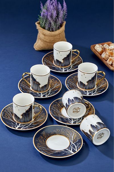 Cooker Special Design 12-Piece Luxury Coffee Cup Set for 6 People - NAVY BLUE