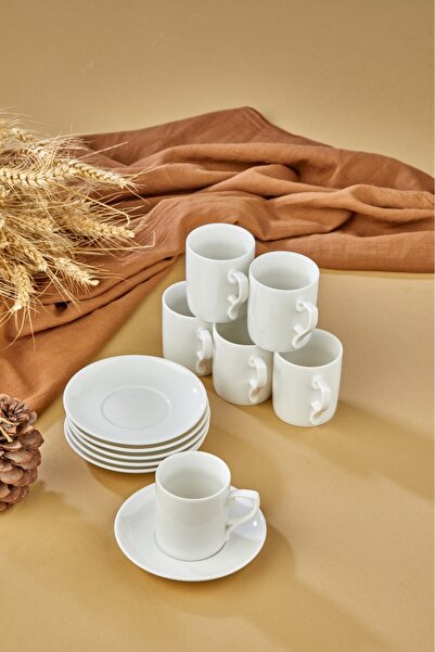 Cooker Özel Tasarım 6 Kişilik 12 Parça Lüx Kahve Fincan Takımı Beyaz Renk