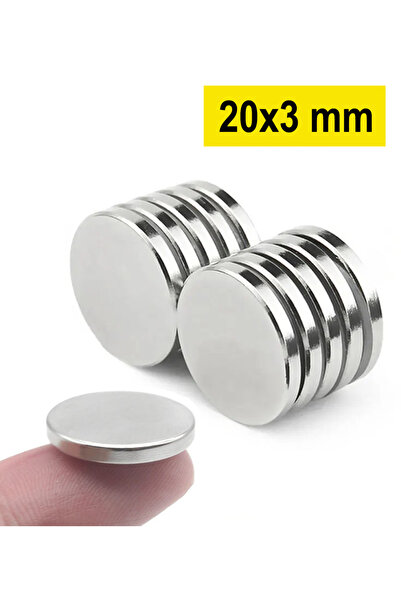 Dünya Magnet 10 Adet, Yuvarlak Neodyum Mıknatıs, 20x3 Mm, Süper Güçlü Magnet