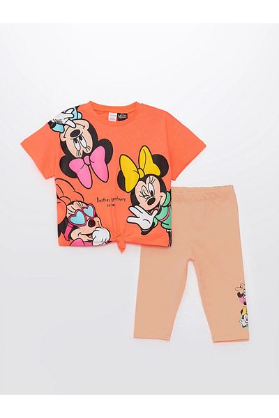 LC Waikiki LCW baby Crew Neck Short Sleeve Minnie Mouse Printed Baby Girl Blouse and Leggings 2 Pieces Set