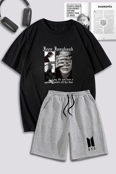 macklin Unisex Γυναικείες Ανδρικές Jeon Jungkook BTS Σετ μπλουζάκι και σορτς αθλητικής φόρμας με στάμπα ειδικής σχεδίασης Oversize