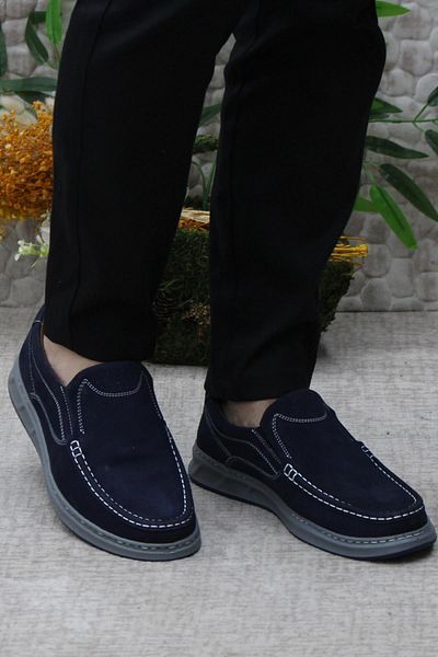 Polaris 104380   Ανδρικά παπούτσια Navy Blue Anatomical 5 Point Light Άνετα από γνήσιο δέρμα