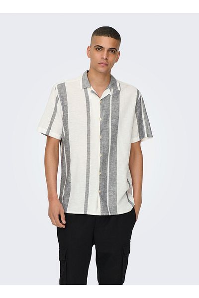Only & Sons Λευκό ριγέ ανδρικό πουκάμισο - ONSCAIDEN SS STRIPE LINEN RESORT SH