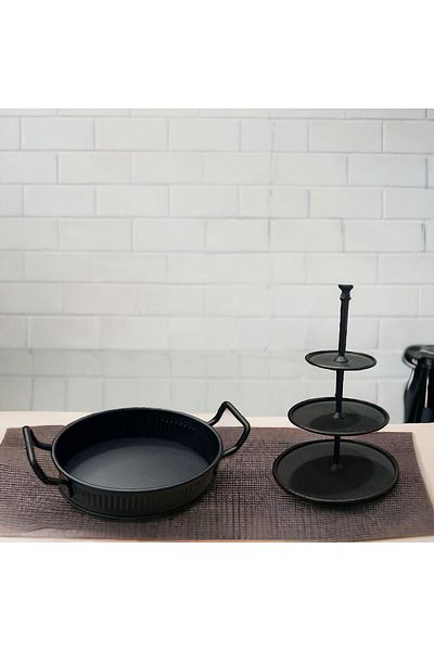 LUCKYHOMES Black Cookie Holder Presentation Set - Tray and Cookie Holder