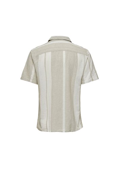 Only & Sons Ανδρικό πουκάμισο - ONSCAIDEN SS Stripe Linen Resort SH, κανονικό ανοιχτό χακί ρίγες