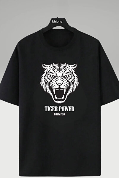 Khione Tricou unisex cu imprimeu Tiger Power, 100% bumbac